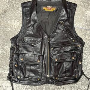 Vintage Harley Davidson Motorcycles Biker Leather Vest Made in USA Size L